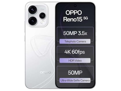 Oppo Reno 15 5G Smartphone, 8GB RAM, 256GB Storage, Elegant Design - Glacier White