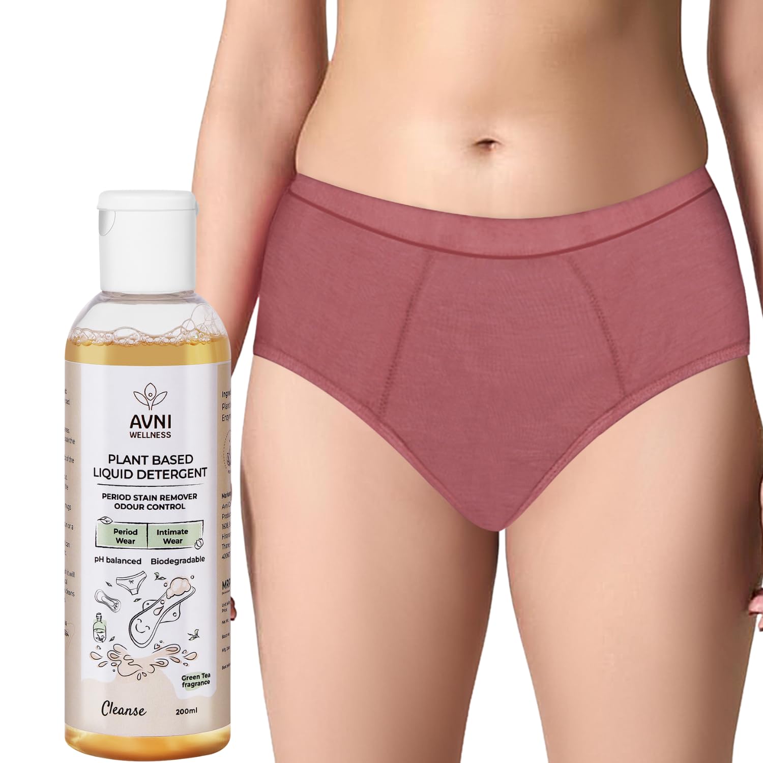 Avni - Washable Period Panty | 1 Panty + 200ml Liquid Detergent | Breathable Bamboo Fabric | Medium to Heavy Flow | Protection up to 10 hrs | High Waist for Women | Reusable for 2 yrs
