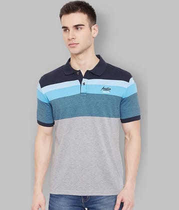 AUSTIN WOOD Pack of 1 Cotton Blend Regular Fit Striped Half Sleeves Men's Polo T Shirt ( Grey )