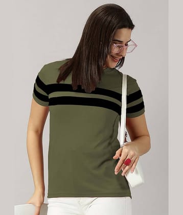 AUSK Women Cotton Blend Colorblock Regular Fit Round Neck T-Shirt ( Green )