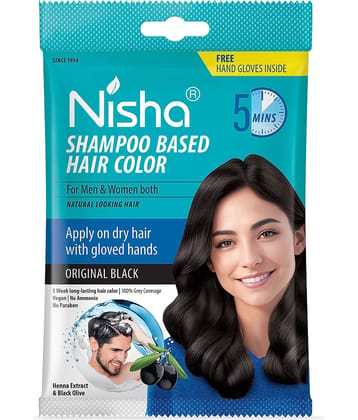 Nisha 5 Minute Shampoo Hair Colour Original Black 20ml Pack of 8, 5 Weeks Long Lasting Hair Colour Shampoo