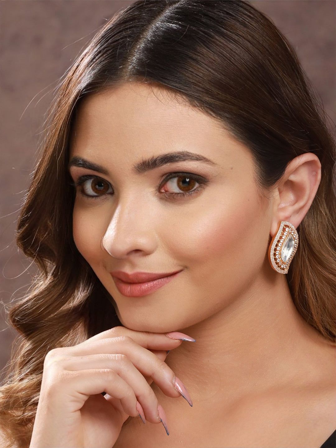 Gold Toned Kundan & CZ Studded Studds Earrings