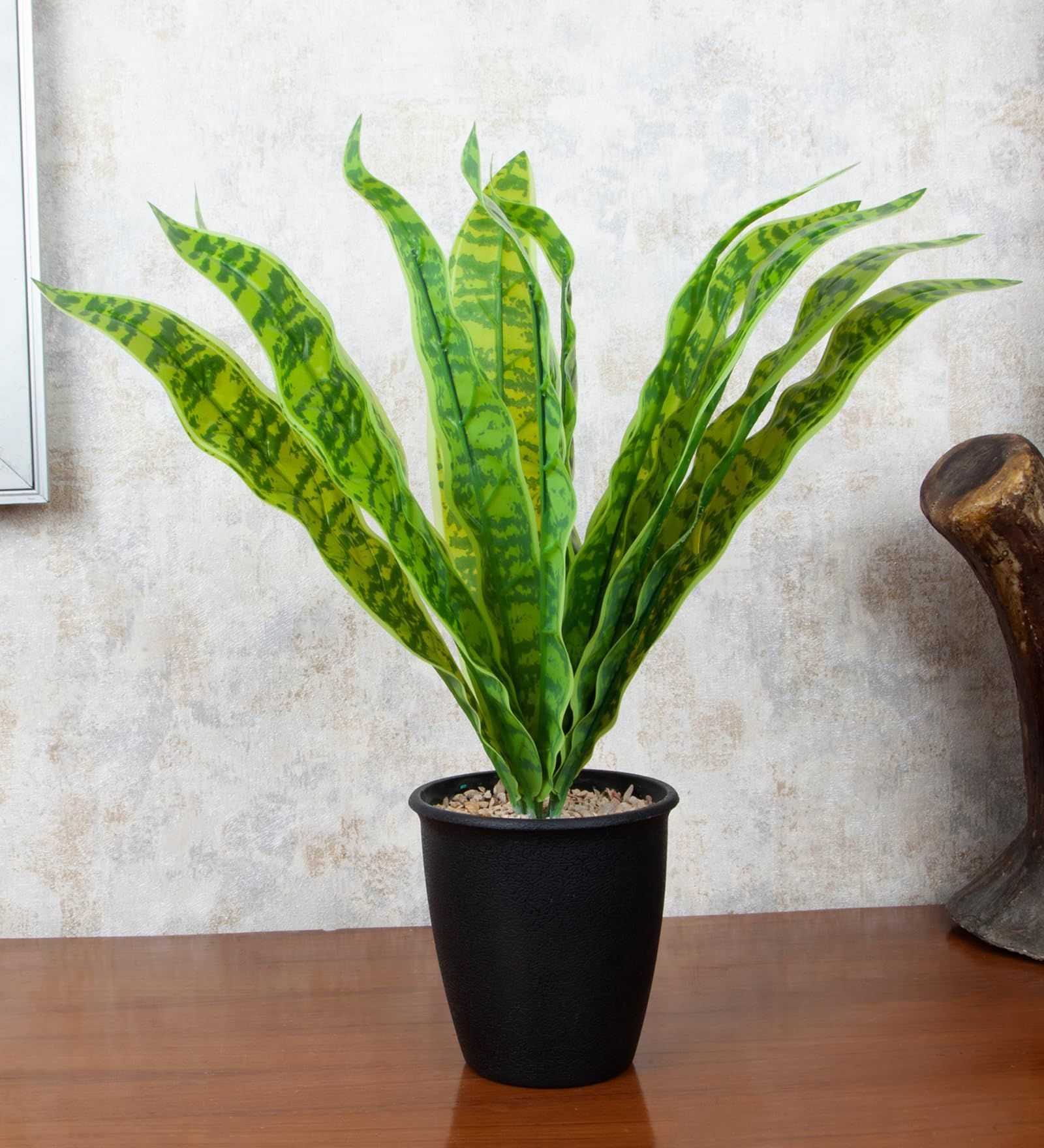 Foliyaj Artificial Snake Plant with Black Pot |Artificial Plants for Home Decor| Indoor Artificial Plants for Living Room|Potted Artificial Plants