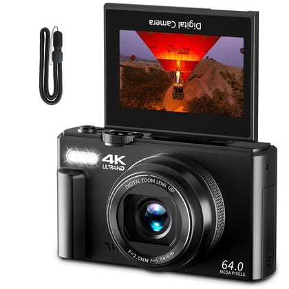 LEQTRONIQ 4K UHD 64MP Digital Camera with 3 Inch 180° Rotation Flip Screen, 18X Digital Zoom, Autofocus, Self Timer; Compact Camera for Photography, Webcam, YouTube Vlogging (Black) LEQTRONIQ 4K UHD 64MP Digital Camera with 3 Inch 180° Rotation Flip Screen, 18X Digital Zoom, Autofocus, Self Timer; Compact Camera for Photography, Webcam, YouTube Vlogging (Black)