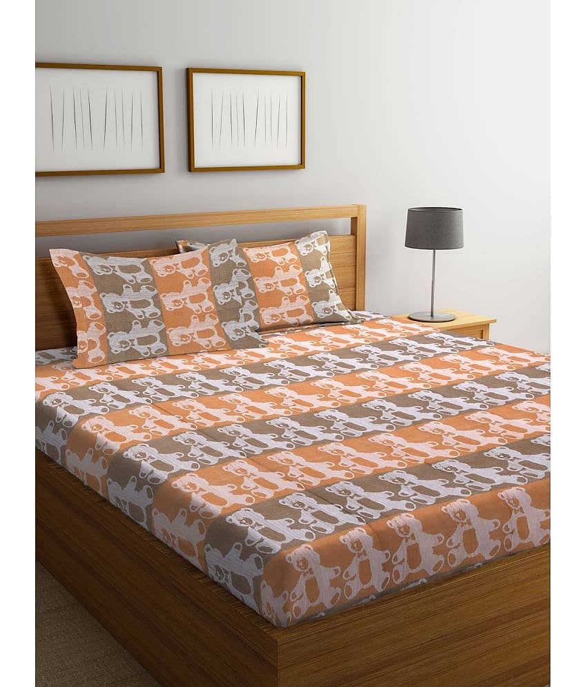 Klotthe Cotton 1 Double King Bedsheet with 2 Pillow Covers ( Peach )
