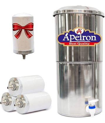 APEIRON STAINLESS STEEL WATER FILTER WITH 3 CERAMIC CANDLE 24 Ltr Gravity Water Purifier