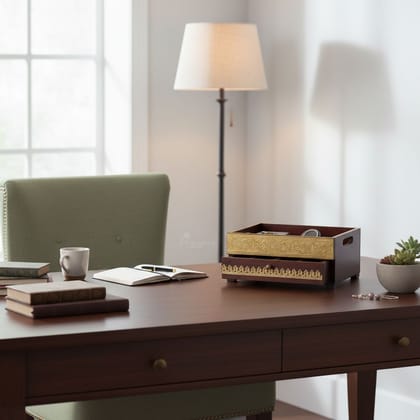 BAANMATA INTERNATIONAL Handicraft Jewelry Organizer-Desk,Brass-Embossed Wooden Cosmetics Storage-Desk,Home Living Multipurpose-Desk for Ladies BAANMATA INTERNATIONAL Handicraft Jewelry Organizer-Desk,Brass-Embossed Wooden Cosmetics Storage-Desk,Home Living Multipurpose-Desk for Ladies