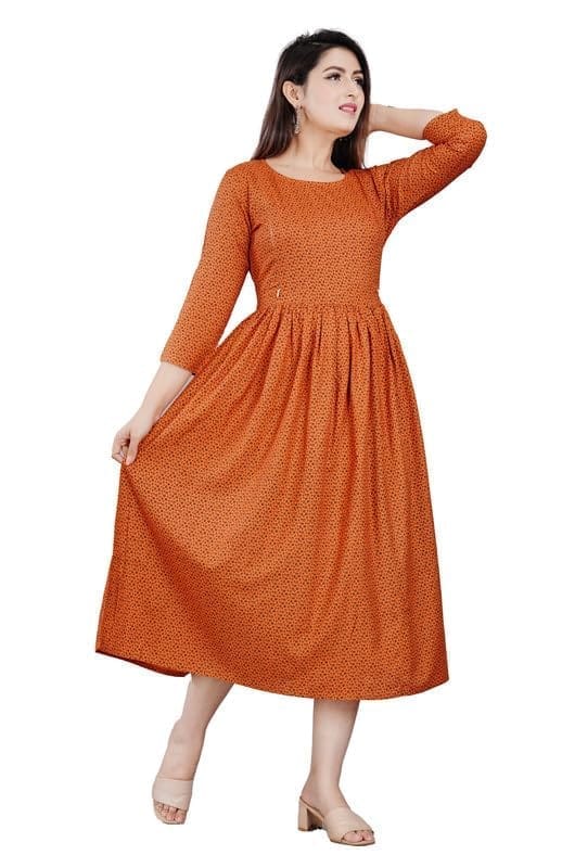 Women's Casual 3/4 Sleeve Printed Viscose Maternity Feeding Kurti (Brown, 2XL)-PID47179