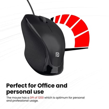 Portronics Toad 101 Wired Optical Mouse with 1200 DPI, USB Plug & Play, High-Precision Optical Sensor, 1.25m Cable & 3 Million Click Durability for Laptop, PC & Desktop (Black or Random Color)