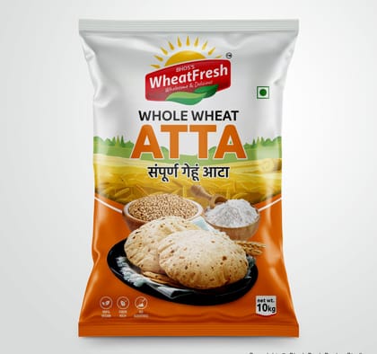 Bhos's WheatFresh Whole Wheat Atta | White and Orange | 10kg | Fiber Rich, No Additives, Vegan | Daily Cooking
