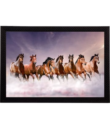 eCraftIndia Purple & Brown 7 Lucky Running Horses Satin Matt Texture Framed UV Art Painting