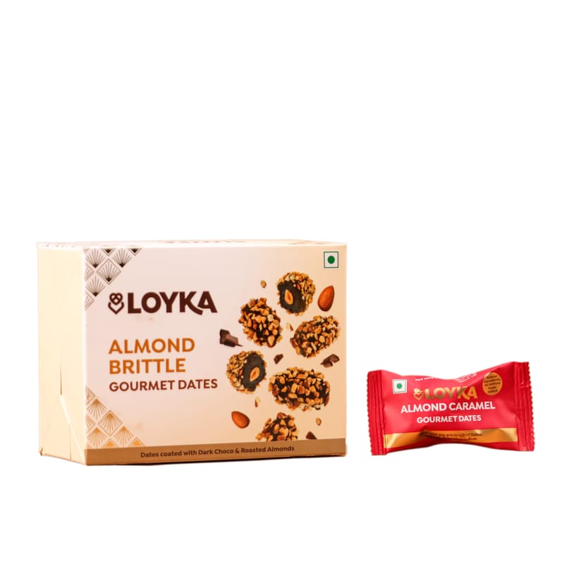 Loyka Almond Brittle Dates (12 pc) | Caramelized Almonds & Dates | Premium Gifting