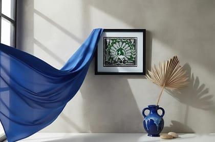 White Peacock on Black – Warli Art Frame”