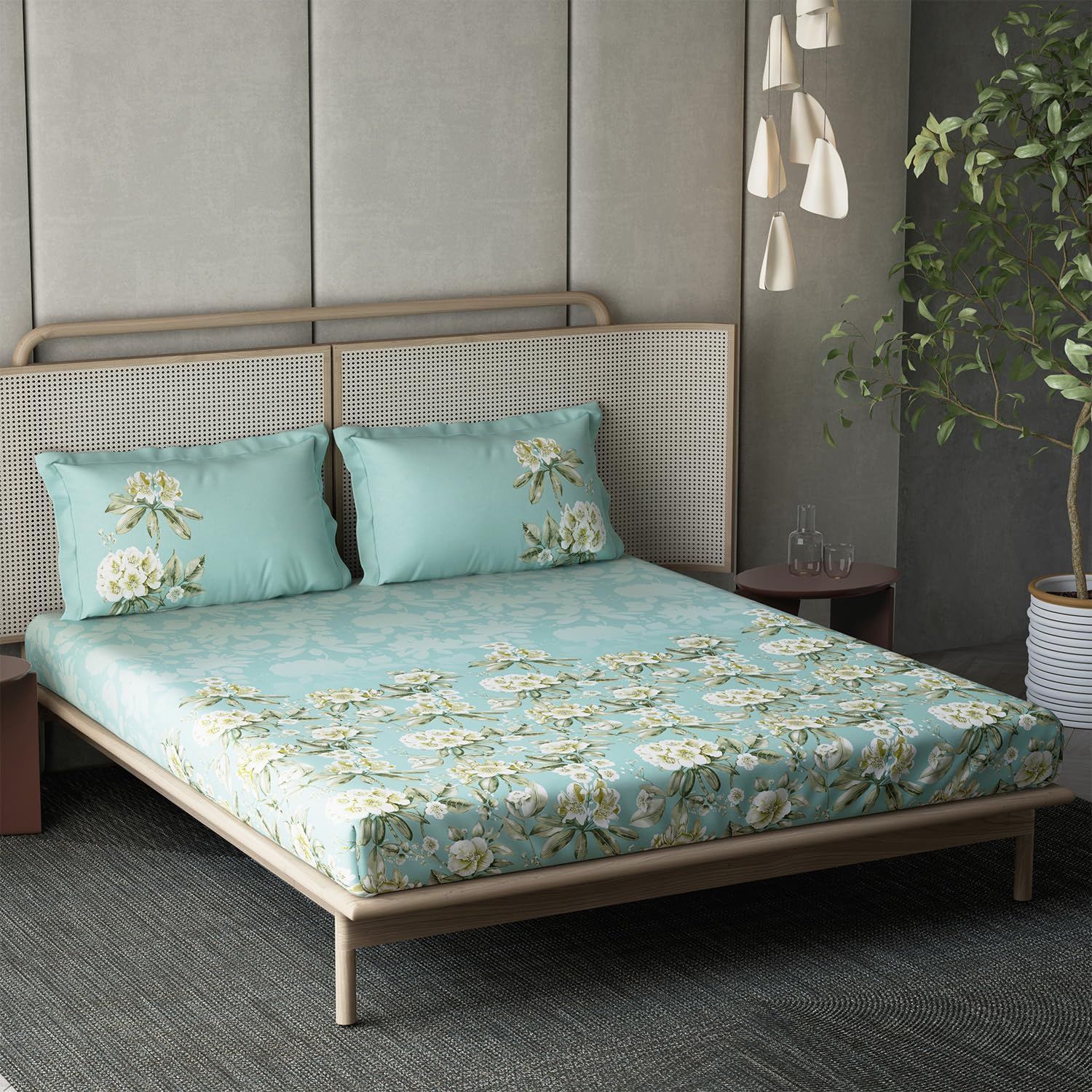 DDECOR - Esteem Collection 100% Cotton Floral Pattern 210TC Super King |274 CM X 274 CM| Turquoise