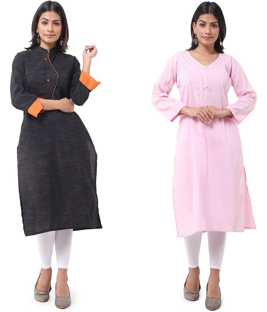 DESHBANDHU DBK - Multicolor Cotton Women's Straight Kurti ( Pack of 2 )