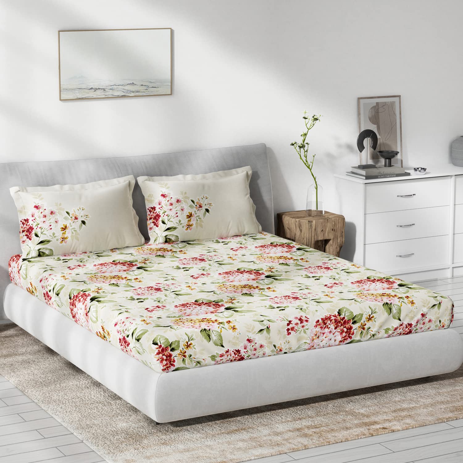 DDECOR - Primary Collection 100% Cotton Floral Pattern 136TC King Bedsheet |229 CM X 274 CM| Multi