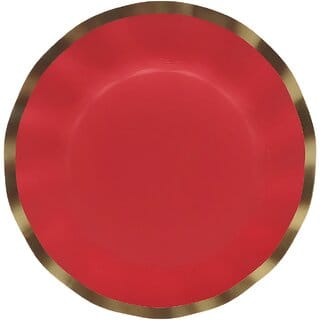 Premium 400GSM Wavy Dinner Paper Plates - Red with Gold Foil Edges