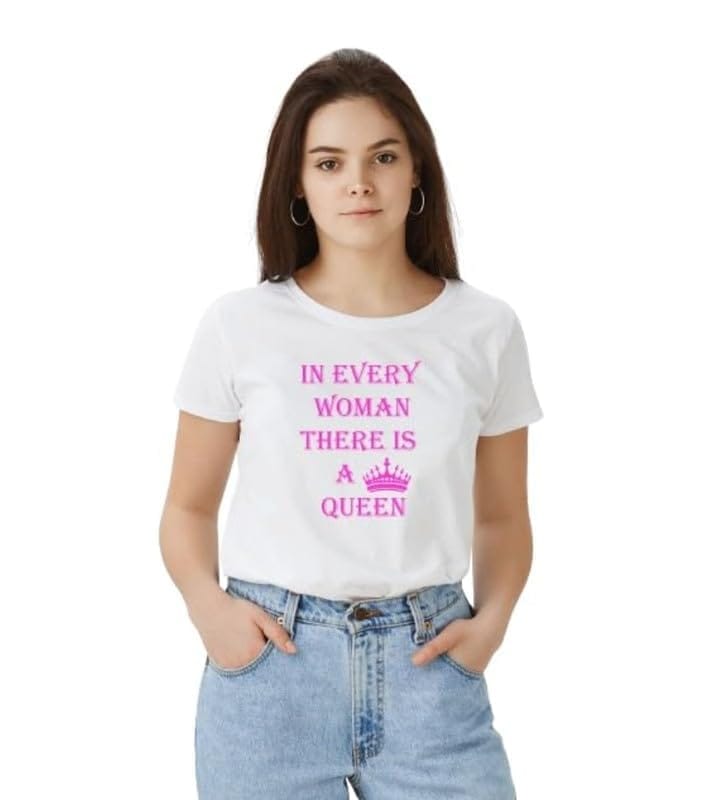 Women's Polyester Solid Printed Round Neck Half Sleeve T-Shirt (White, S)-PID55672