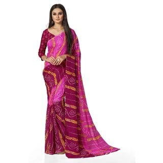 SVB Sarees Womens Pink Colour Bandhani Printed Georgette Saree With Blouse Piece