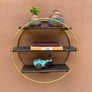 Onlinecrafts Wooden Wall Self Wooden Wall Shelf (Number Of Shelves - 3, Black, Gold)