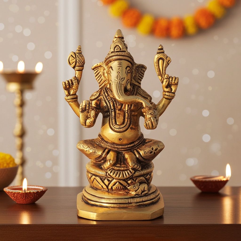 Brass Showpiece Ganesh Ji God Idol Statue (BSMAS1613 G)