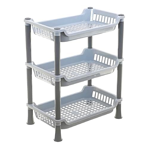 Kuber industries Plastic 3 Layer Multi-Purpose Kitchen Storage Basket Rack