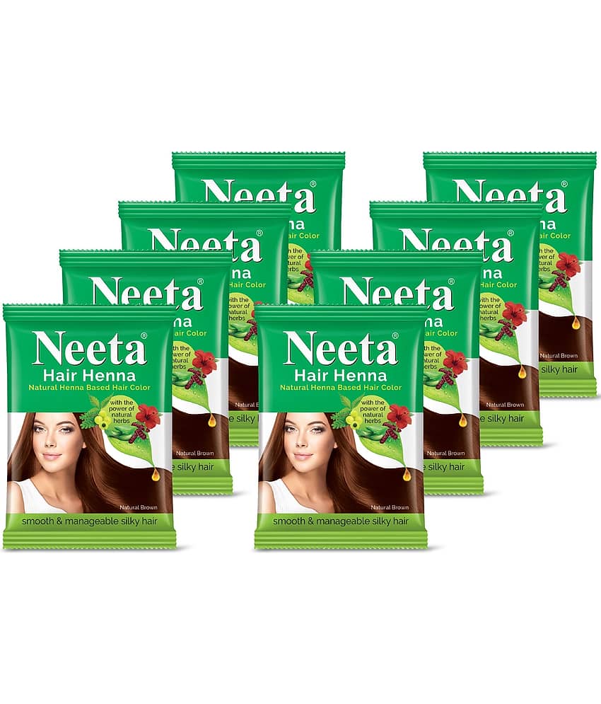 Neeta Hair Henna Powder Hair Color with 5 Herbs Natural Brown 25gm Pack of 8, Ammonia Free Hair Colour for Women & Men