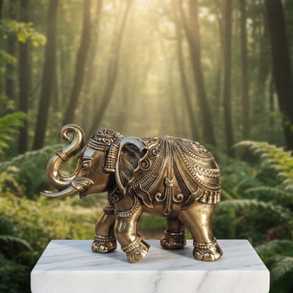 Brass Elephant Decorative Statue – Machine Crafted Premium Finish, Height : 7 Inch (BSMAS1707 I)
