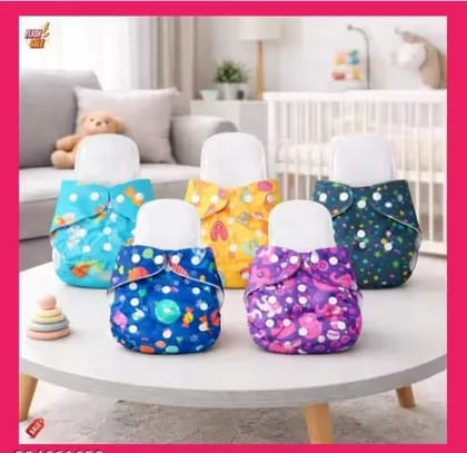 Adjustable Printed Baby Cloth Diapers Reusable Washable Nappy Pack of 5