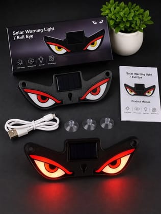 Solar Demon Eye LED Car Light | Evil Eye Wireless Window Light with 5 Lighting Modes | Solar & Type-C Rechargeable Warning Light with Motion Sensor | Suction Cup for Car, Truck, Van & Bike
