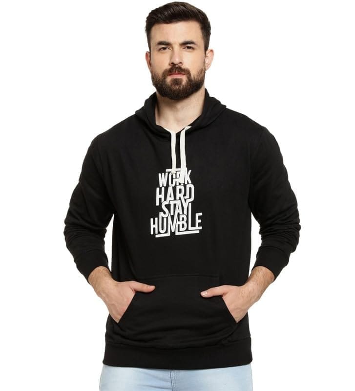 Men's Casual Printed Fleece Hooded Neck T-Shirt (Black, M)-PID47739