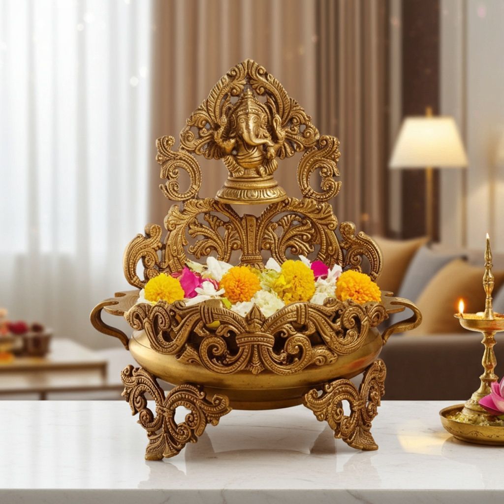 Brass Flower Urli - Elegant Handcrafted Bowl, Diameter : 8 Inch (BSMAS1212 A)