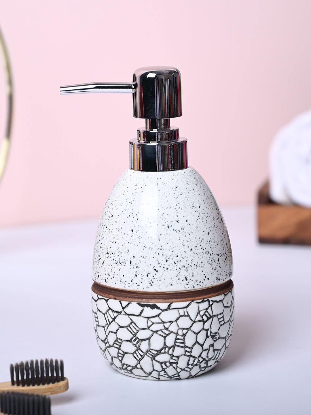 Textured Off-White Ceramic Soap Dispenser