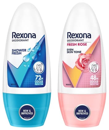 Rexona Shower Fresh Underarm Roll On Deodorant For Women, 50 & Rexona Women Fresh Rose Advanced Whitening Roll On, 50ml Rexona Shower Fresh Underarm Roll On Deodorant For Women, 50 & Rexona Women Fresh Rose Advanced Whitening Roll On, 50ml