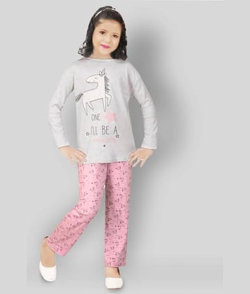 KABOOS Pack of 1 Girls Cotton Blend Nightsuit Set ( Grey )