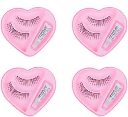 Elecsera Black Long False Eyelashes With Glue for Pretty Eye Makeup Combo Pack Of 4