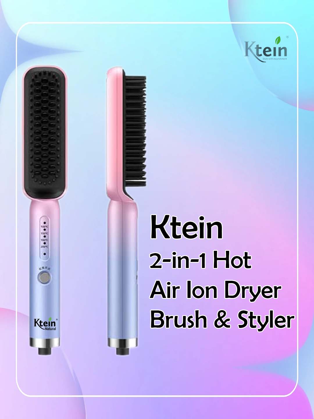 Ktein 2-in-1 Hot Air Ion Dryer Brush & Styler – Curling Iron & Straightener for Women & Girls, 750W Professional Negative Ion Technology for Frizz-Free, Smooth & Shiny Hair Styling