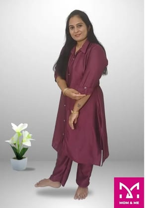Mom And Me Wine Co-Ord Set (L) | Linen Cotton Blend | Casual & Elegant