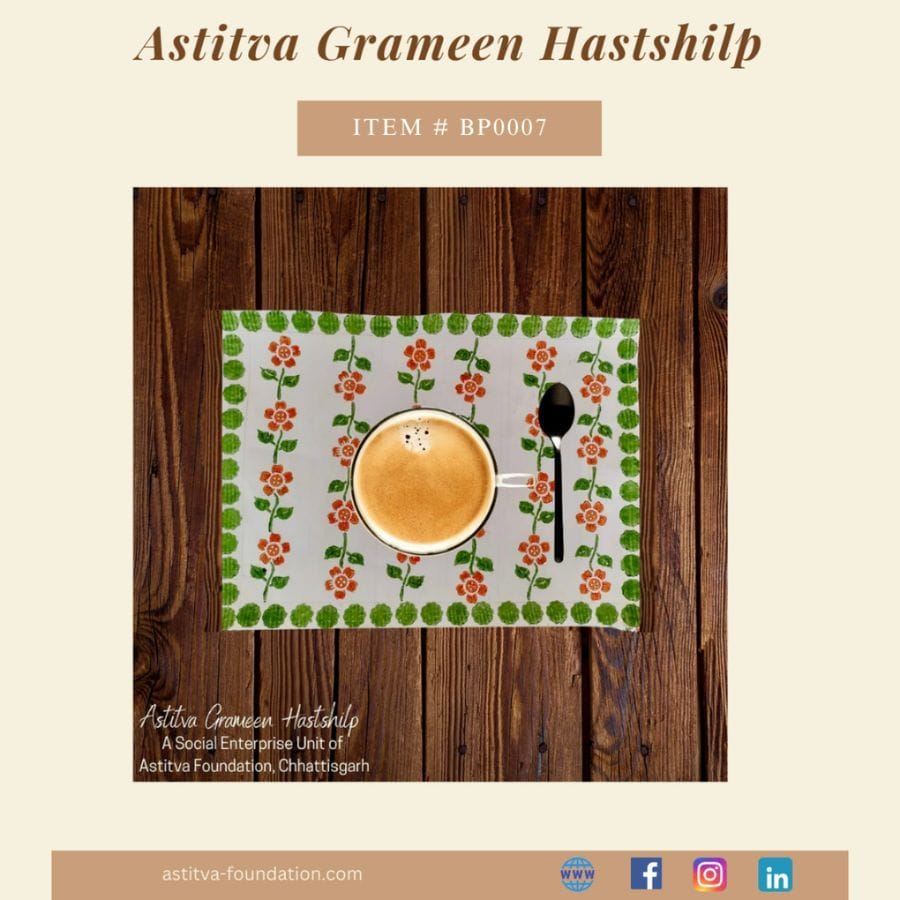 Hand Block–Printed Floral Cotton Placemats