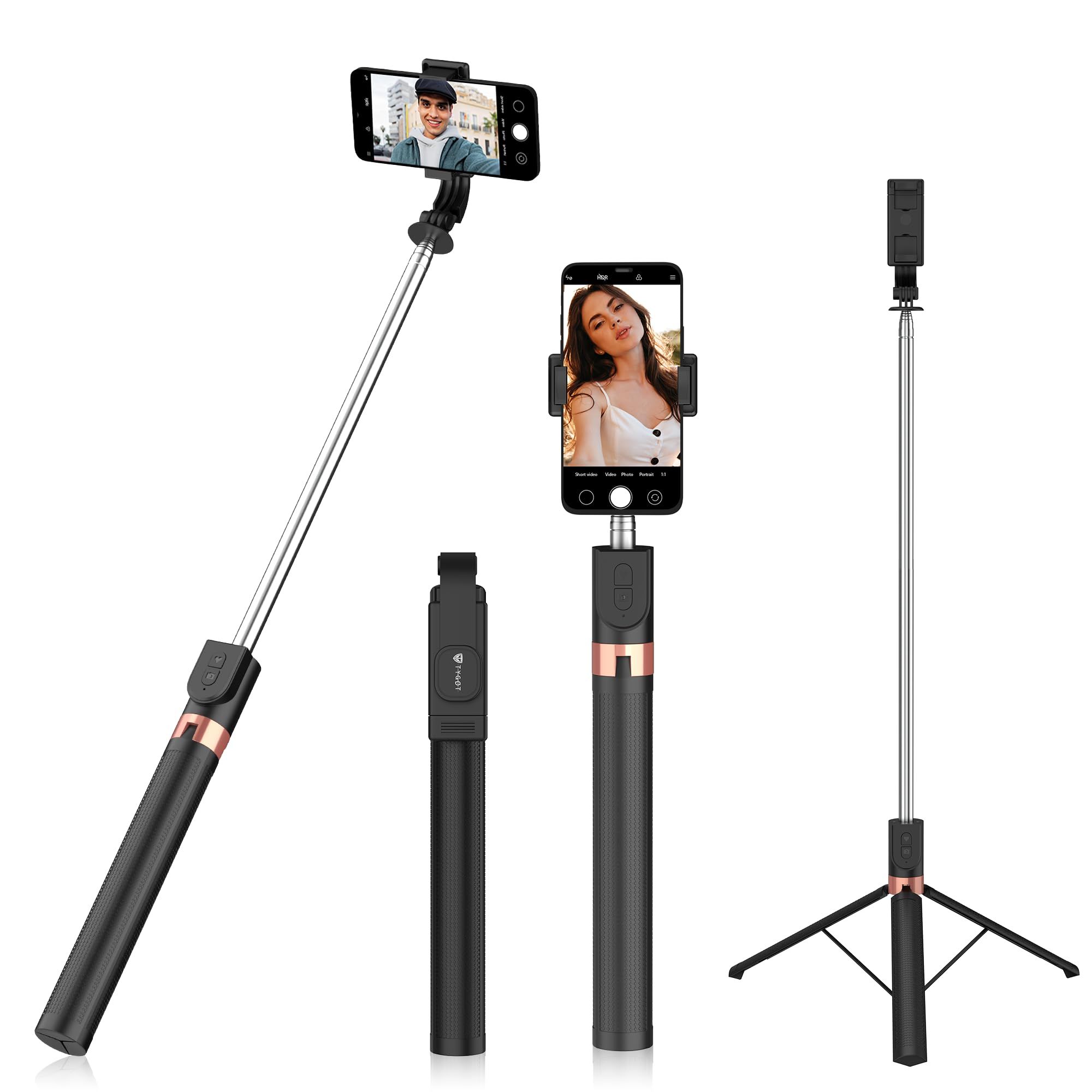 Tygot TSS-9 Bluetooth Selfie Stick with Extendable Tripod Stand, Remote & 360 Degree Rotating Head, 1.7M Long, 3-in-1 Selfie Stick, Compatible with iPhone/OnePlus/Samsung/Oppo/Vivo & All Smartphones Tygot TSS-9 Bluetooth Selfie Stick with Extendable Trip