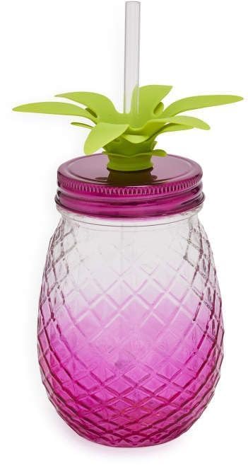 Pineapple Shape Glass Mason Jar with Straw Multi-Color Air-Tight Lids | 450 ML | Wide Mouth Tumbler for Cocktails, Juices, Shakes