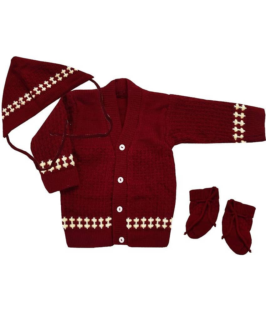 LITTLE PANDA Single Unisex for Baby Woollen Cardigans ( Maroon )