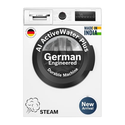 Bosch 7 kg 5 Star Front Load Fully-Automatic Washing Machine, Steam Antibacterial Tech, AI ActiveWater, 15 Wash Programs, 53L Large Drum, SoftCare Paddle, White, WAJ24263IN (2026 Model) Bosch 7 kg 5 Star Front Load Fully-Automatic Washing Machine, Steam 