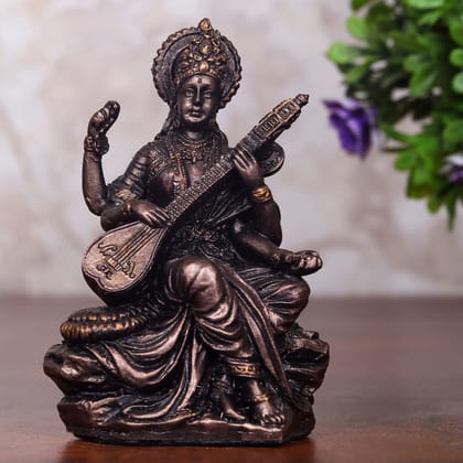 Craftlayout Polyresin Saraswati Ji Murti with Bronze Finish 5.75 Inch
