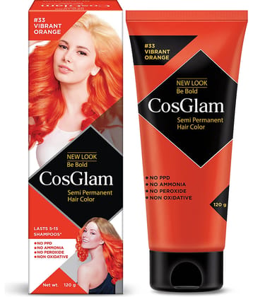 COSGLAM Semi Permanent Hair Color, No Peroxide, Non Oxidative, Ammonia Free Hair Colour 33 Vibrant Orange - 120gm