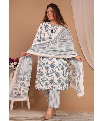 Avnii Women Cotton Printed Straight Kurti With Pants ( Blue )