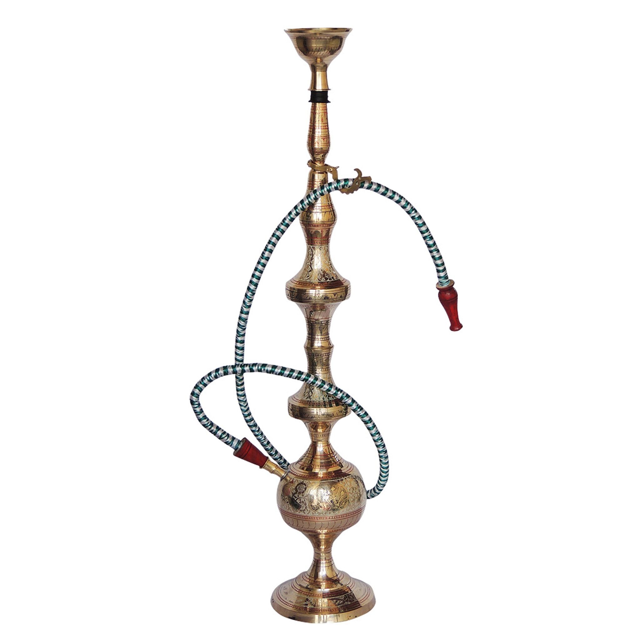 Brass Polish Fancy Hukka | Vintage Home Accent, Height : 29.1 Inch (FMAS654 I)