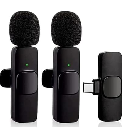 K9 Dual Wireless Microphone, Digital Mini Portable Recording Clip Mic with Receiver for All Type-C Mobile Phones Camera Laptop for Vlogging YouTube Online Class, Zoom Call