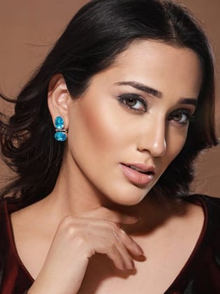 Oxidised Turquoise Blue AD Stone Studded Minimal Earring