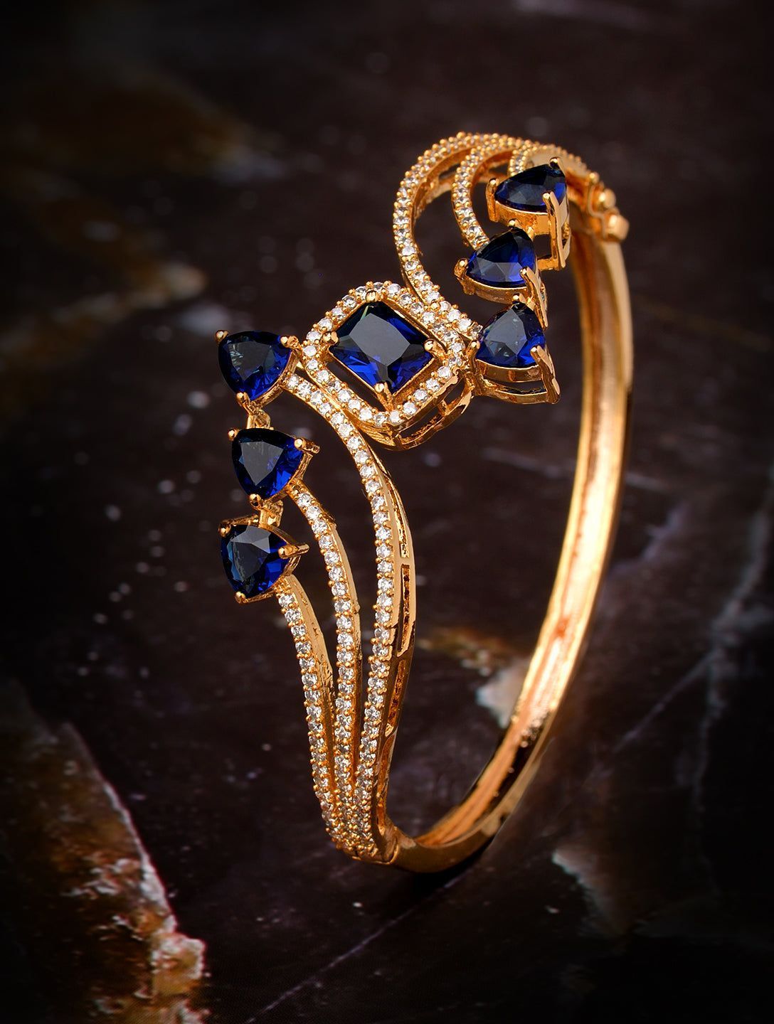 Gold plated Blue AD studded handcrafted stylish Bracelet for Women & Girls